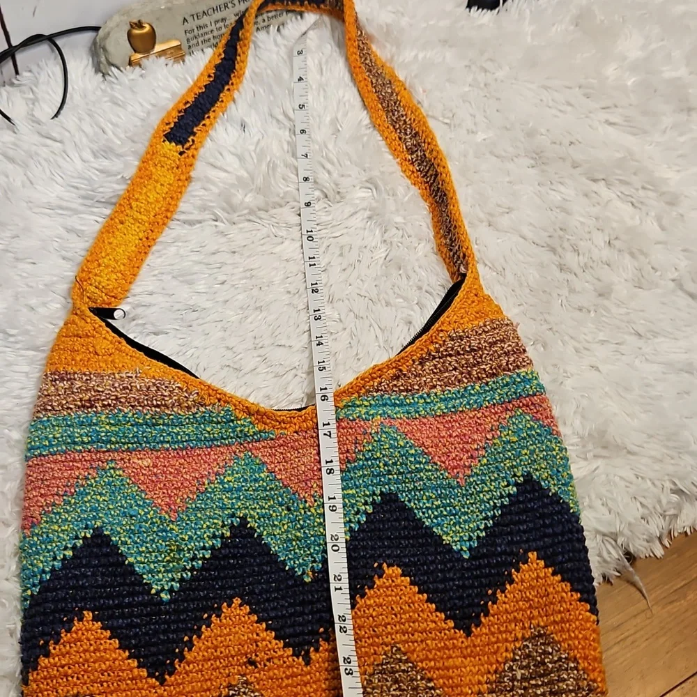 Crochet Hobo Bag Shoulder Bag‎ Chevron Colorful Handmade Hippie Boho Purse